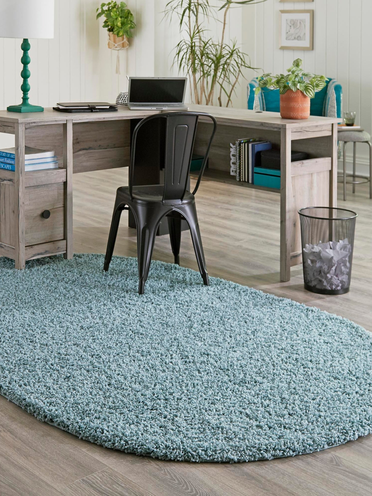 Light Slate Blue 5' 3 x 8' Solid Shag Oval Area Rug Thick Soft Touch Fluffy & Plush Shaggy Pile Durable Minimalist Carpet for Classic Interior Design for Sale at Rug Engine