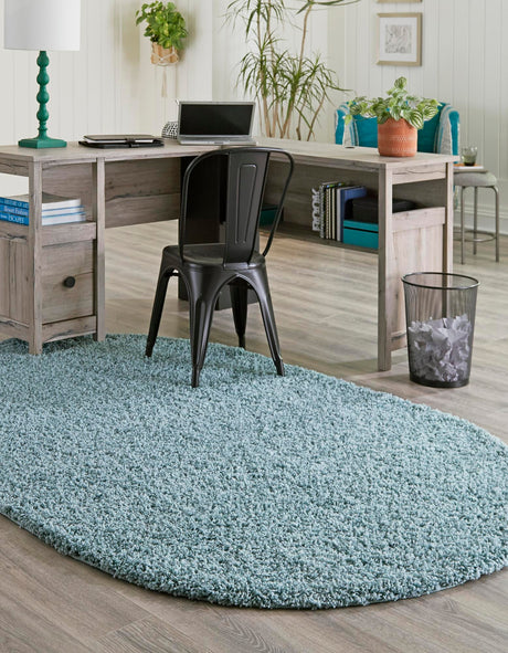 Light Slate Blue 5' 3 x 8' Solid Shag Oval Area Rug Thick Soft Touch Fluffy & Plush Shaggy Pile Durable Minimalist Carpet for Classic Interior Design for Sale at Rug Engine