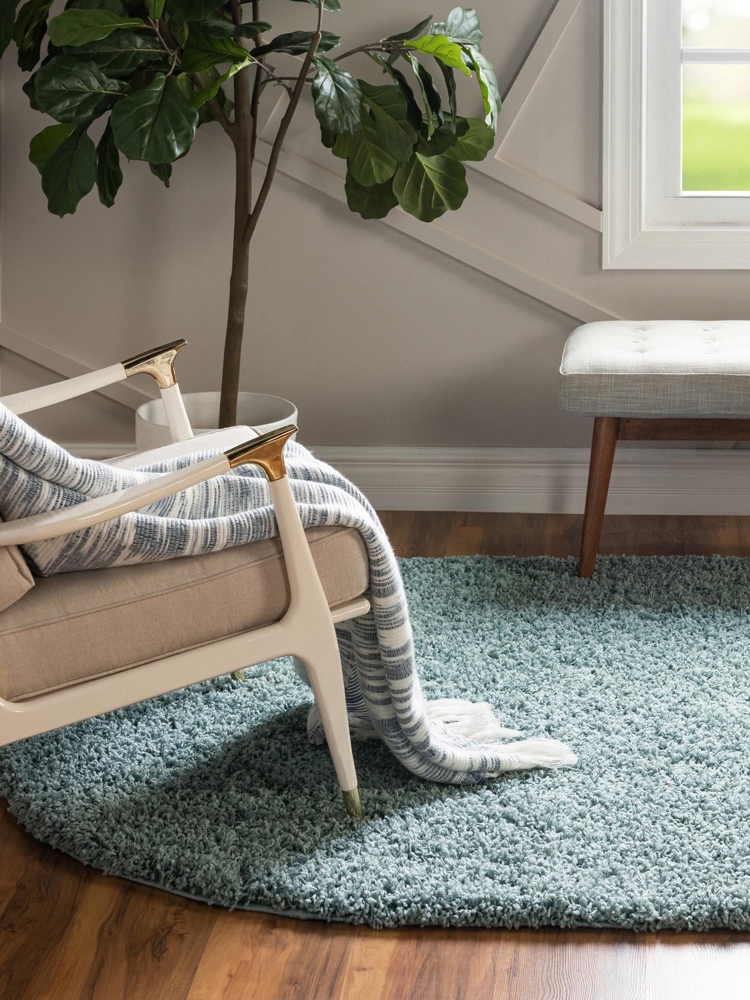 Light Slate Blue 7' 10 x 10' Solid Shag Oval Area Rug Thick Soft Touch Fluffy & Plush Shaggy Pile Durable Minimalist Carpet for Classic Interior Design for Sale at Rug Engine
