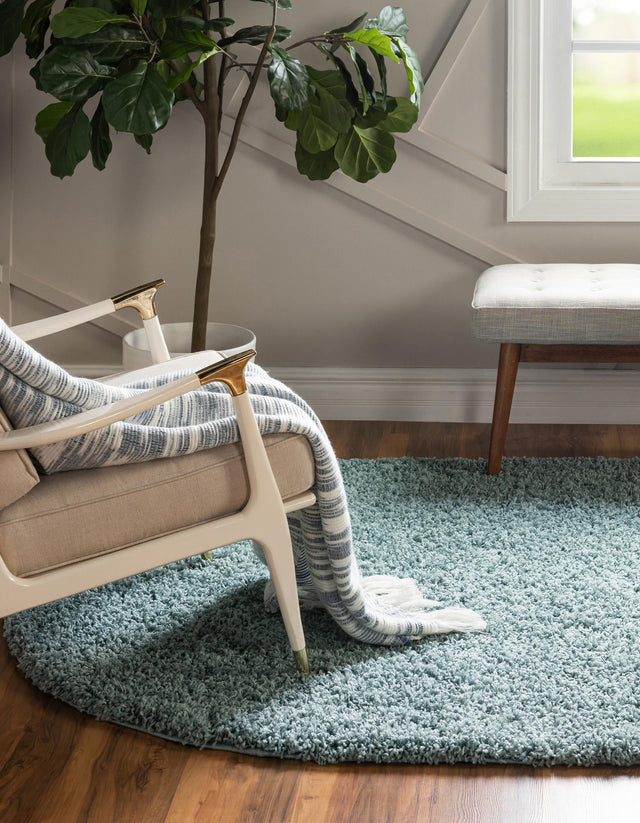 Light Slate Blue 7' 10 x 10' Solid Shag Oval Area Rug Thick Soft Touch Fluffy & Plush Shaggy Pile