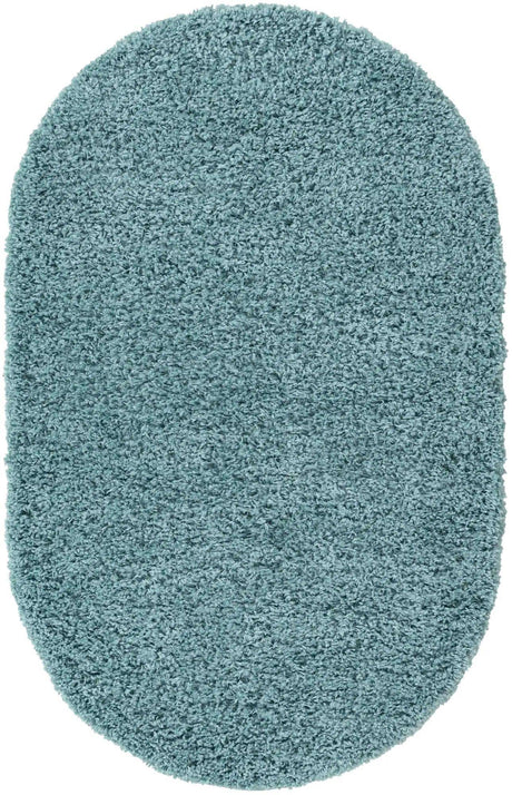 Light Slate Blue 3' 1 x 5' 3 Solid Shag Oval Area Rug Thick Soft Touch Fluffy & Plush Shaggy Pile