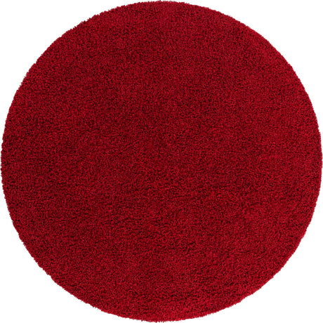 Cherry Red 7' 1 x 7' 1 Solid Shag Round Area Rug Thick Soft Touch Fluffy & Plush Shaggy Pile