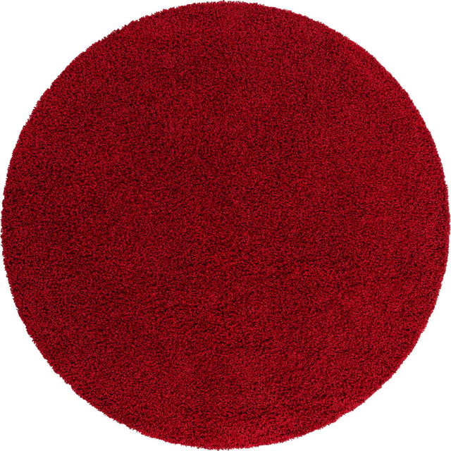 Cherry Red 7' 1 x 7' 1 Solid Shag Round Area Rug Thick Soft Touch Fluffy & Plush Shaggy Pile