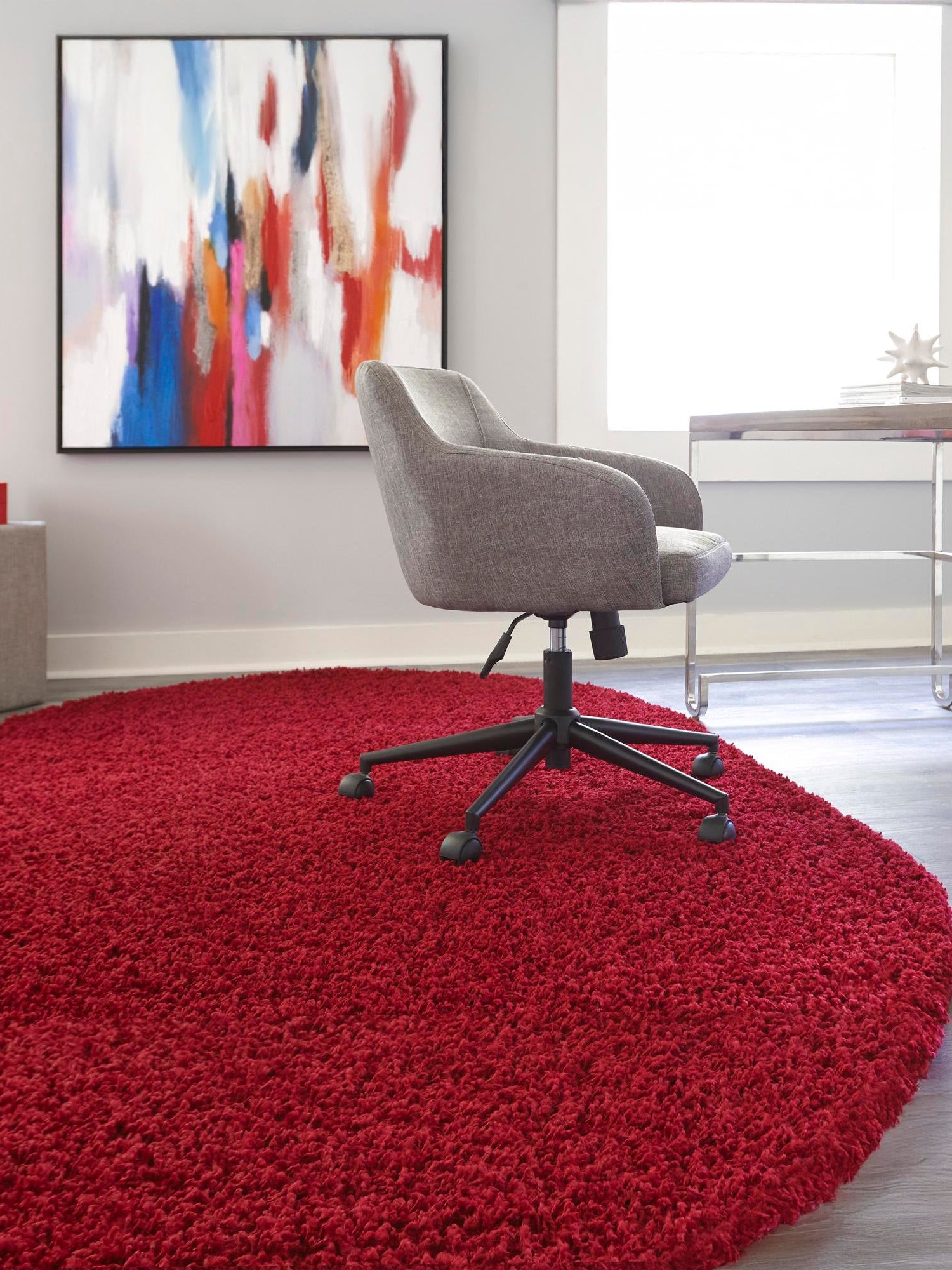 Cherry Red 5' 3 x 8' Solid Shag Oval Area Rug Thick Soft Touch Fluffy & Plush Shaggy Pile Durable Minimalist Carpet for Classic Interior Design for Sale at Rug Engine