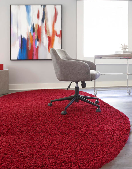 Cherry Red 5' 3 x 8' Solid Shag Oval Area Rug Thick Soft Touch Fluffy & Plush Shaggy Pile Durable Minimalist Carpet for Classic Interior Design for Sale at Rug Engine