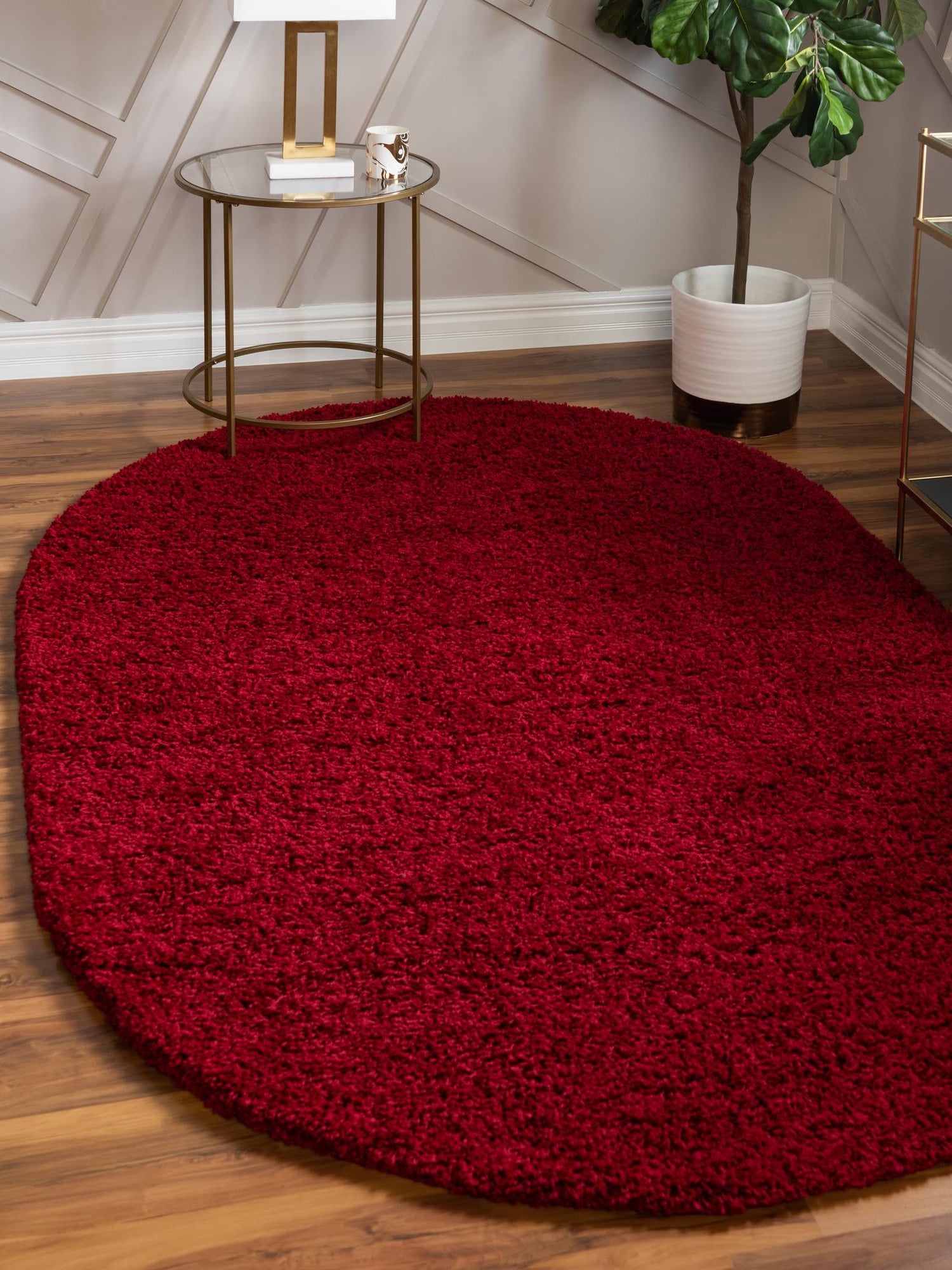 Cherry Red 5' 3 x 8' Solid Shag Oval Area Rug Thick Soft Touch Fluffy & Plush Shaggy Pile Durable Minimalist Carpet for Classic Interior Design for Sale at Rug Engine