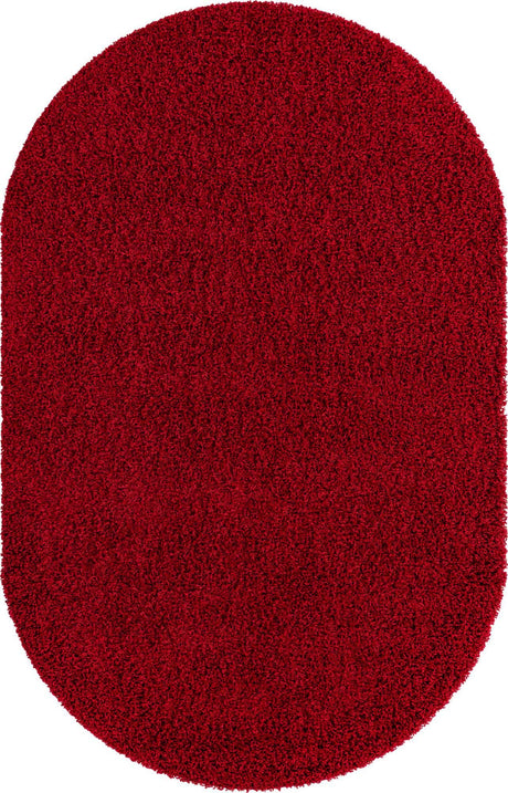 Cherry Red 5' 3 x 8' Solid Shag Oval Area Rug Thick Soft Touch Fluffy & Plush Shaggy Pile