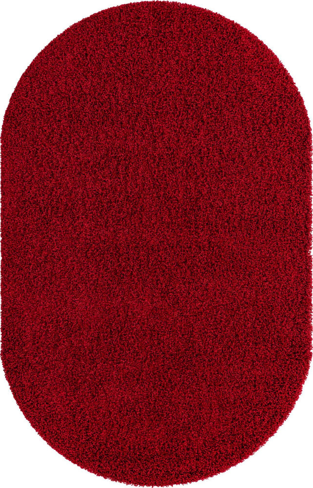 Cherry Red 5' 3 x 8' Solid Shag Oval Area Rug Thick Soft Touch Fluffy & Plush Shaggy Pile