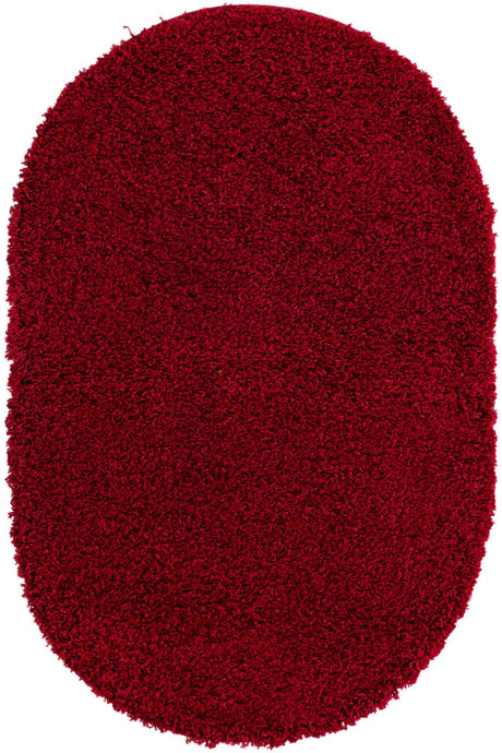 Cherry Red 3' 1 x 5' 3 Solid Shag Oval Area Rug Thick Soft Touch Fluffy & Plush Shaggy Pile