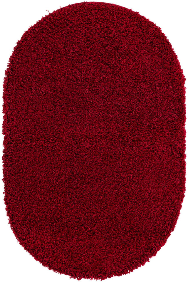 Cherry Red 3' 1 x 5' 3 Solid Shag Oval Area Rug Thick Soft Touch Fluffy & Plush Shaggy Pile
