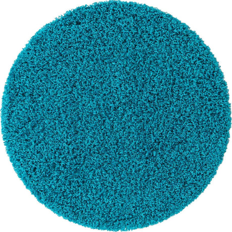 Turquoise 3' 1 x 3' 1 Solid Shag Round Area Rug Thick Soft Touch Fluffy & Plush Shaggy Pile
