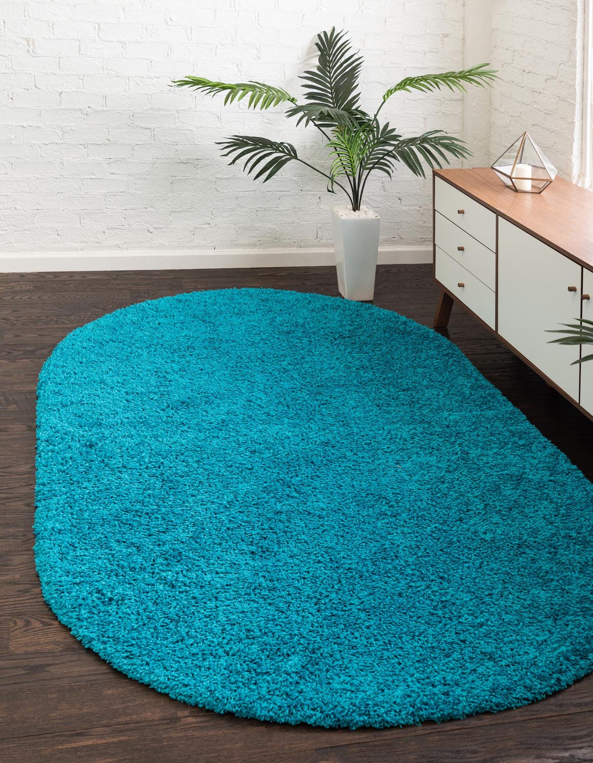 Turquoise 3' 1 x 5' 3 Solid Shag Oval Area Rug Thick Soft Touch Fluffy & Plush Shaggy Pile Durable Minimalist Carpet for Classic Interior Design for Sale at Rug Engine