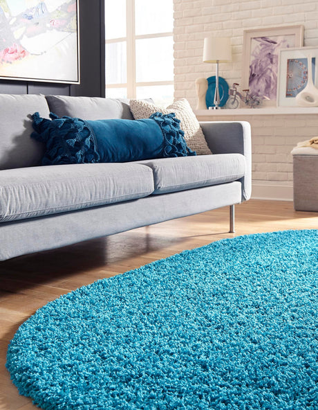 Turquoise 3' 1 x 5' 3 Solid Shag Oval Area Rug Thick Soft Touch Fluffy & Plush Shaggy Pile Durable Minimalist Carpet for Classic Interior Design for Sale at Rug Engine