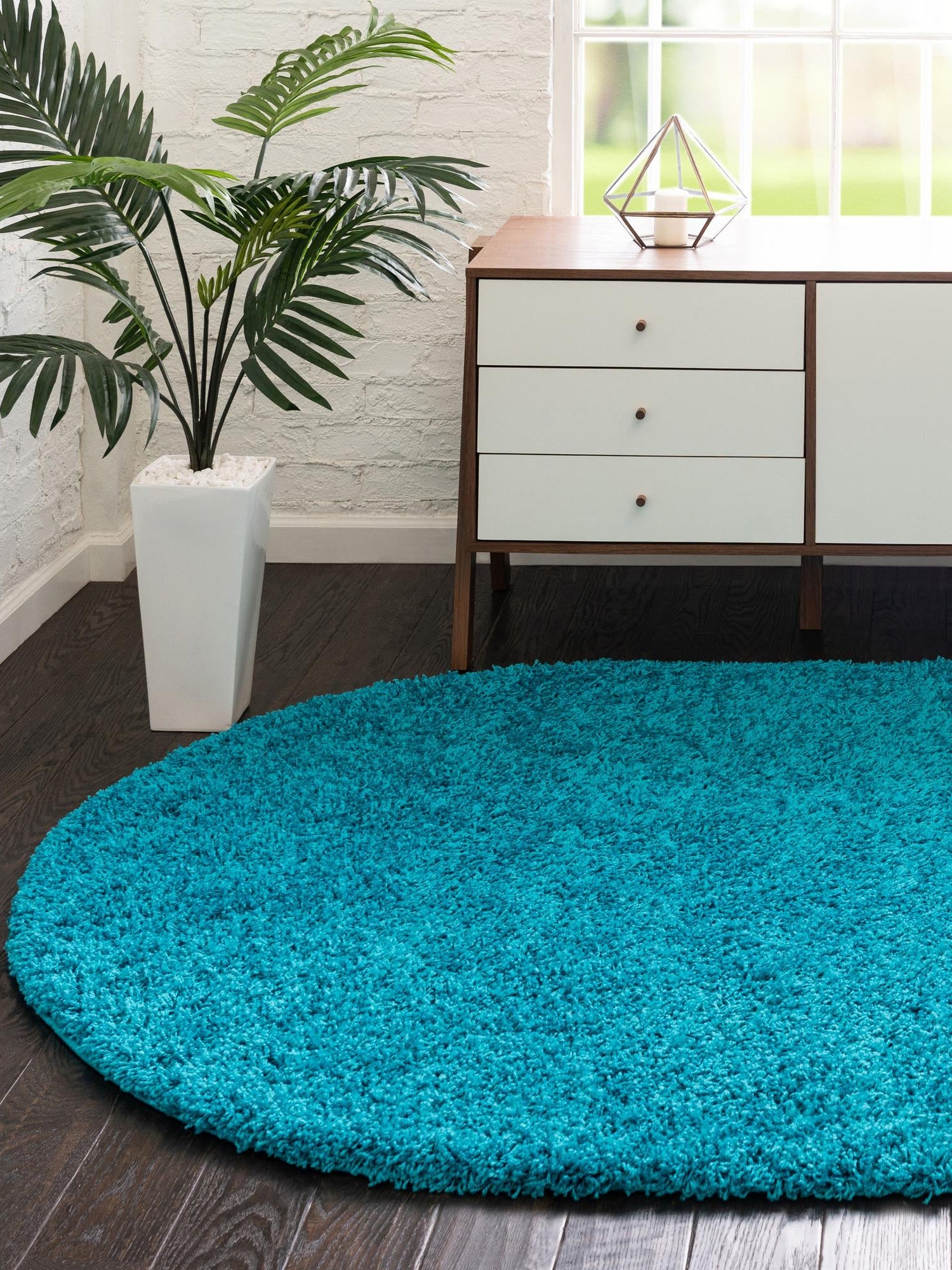 Turquoise 5' 3 x 8' Solid Shag Oval Area Rug Thick Soft Touch Fluffy & Plush Shaggy Pile Durable Minimalist Carpet for Classic Interior Design for Sale at Rug Engine