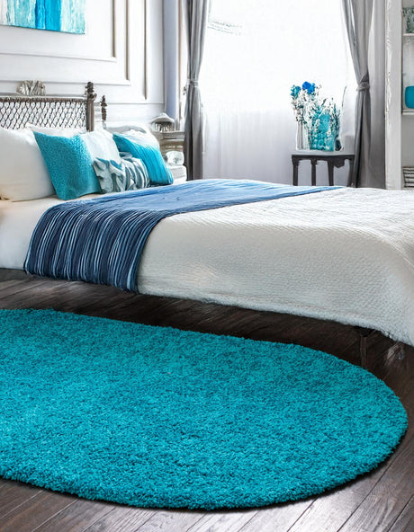 Turquoise 3' 1 x 5' 3 Solid Shag Oval Area Rug Thick Soft Touch Fluffy & Plush Shaggy Pile Durable Minimalist Carpet for Classic Interior Design for Sale at Rug Engine