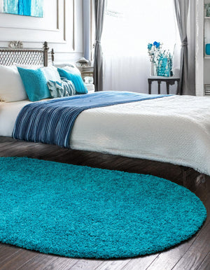 Turquoise 7' 10 x 10' Solid Shag Oval Area Rug Thick Soft Touch Fluffy & Plush Shaggy Pile