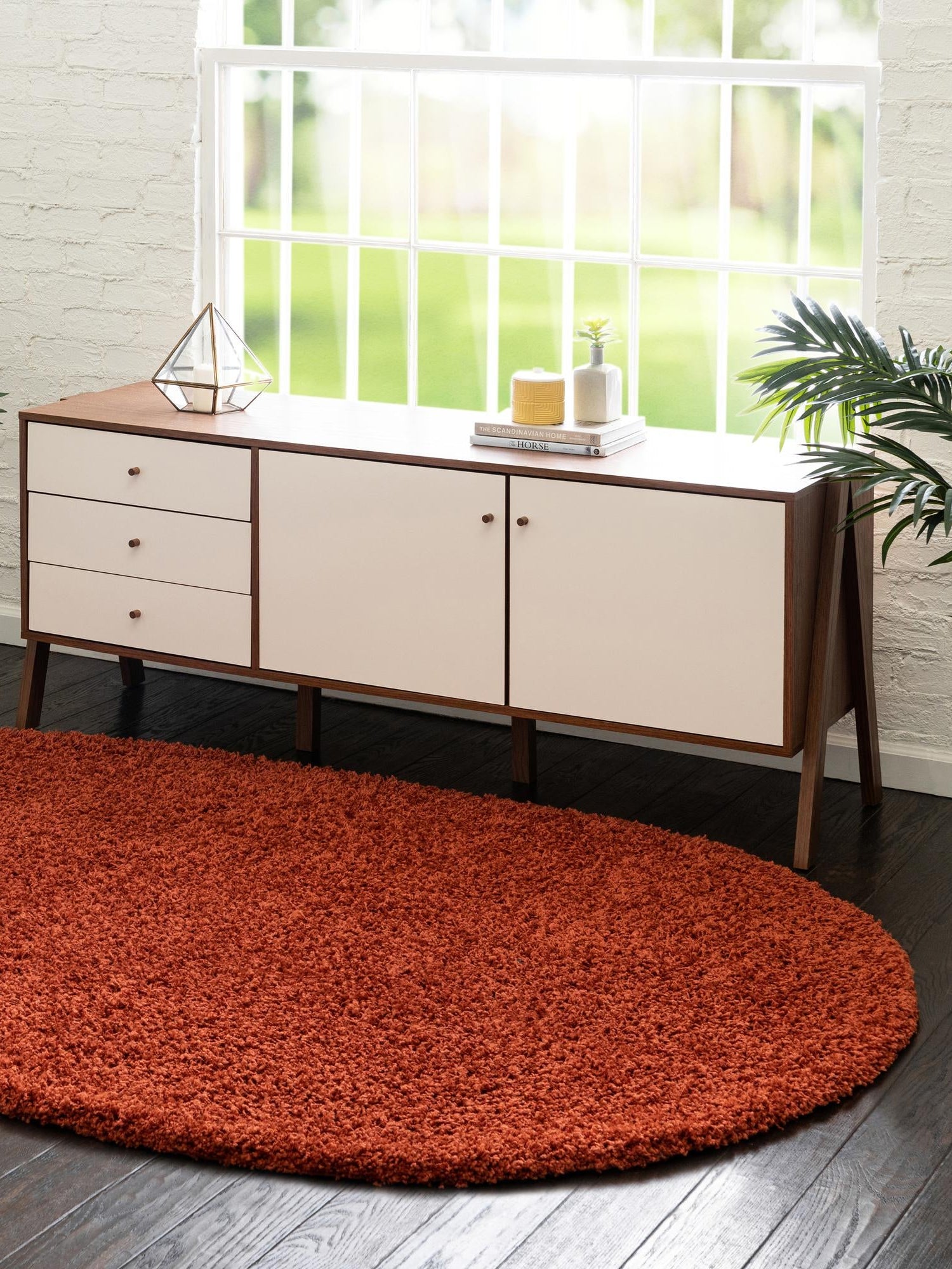 Terracotta 3' 1 x 5' 3 Solid Shag Oval Area Rug Thick Soft Touch Fluffy & Plush Shaggy Pile Durable Minimalist Carpet for Classic Interior Design for Sale at Rug Engine