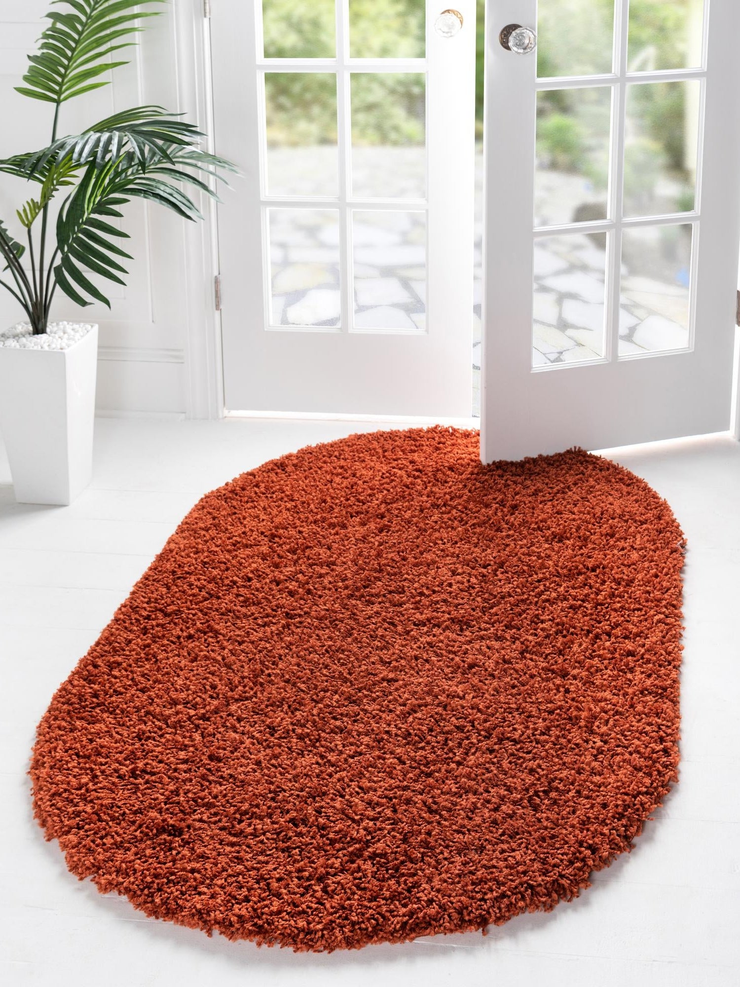 Terracotta 5' 3 x 8' Solid Shag Oval Area Rug Thick Soft Touch Fluffy & Plush Shaggy Pile Durable Minimalist Carpet for Classic Interior Design for Sale at Rug Engine