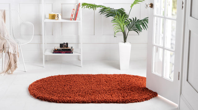 Terracotta 3' 1 x 5' 3 Solid Shag Oval Area Rug Thick Soft Touch Fluffy & Plush Shaggy Pile