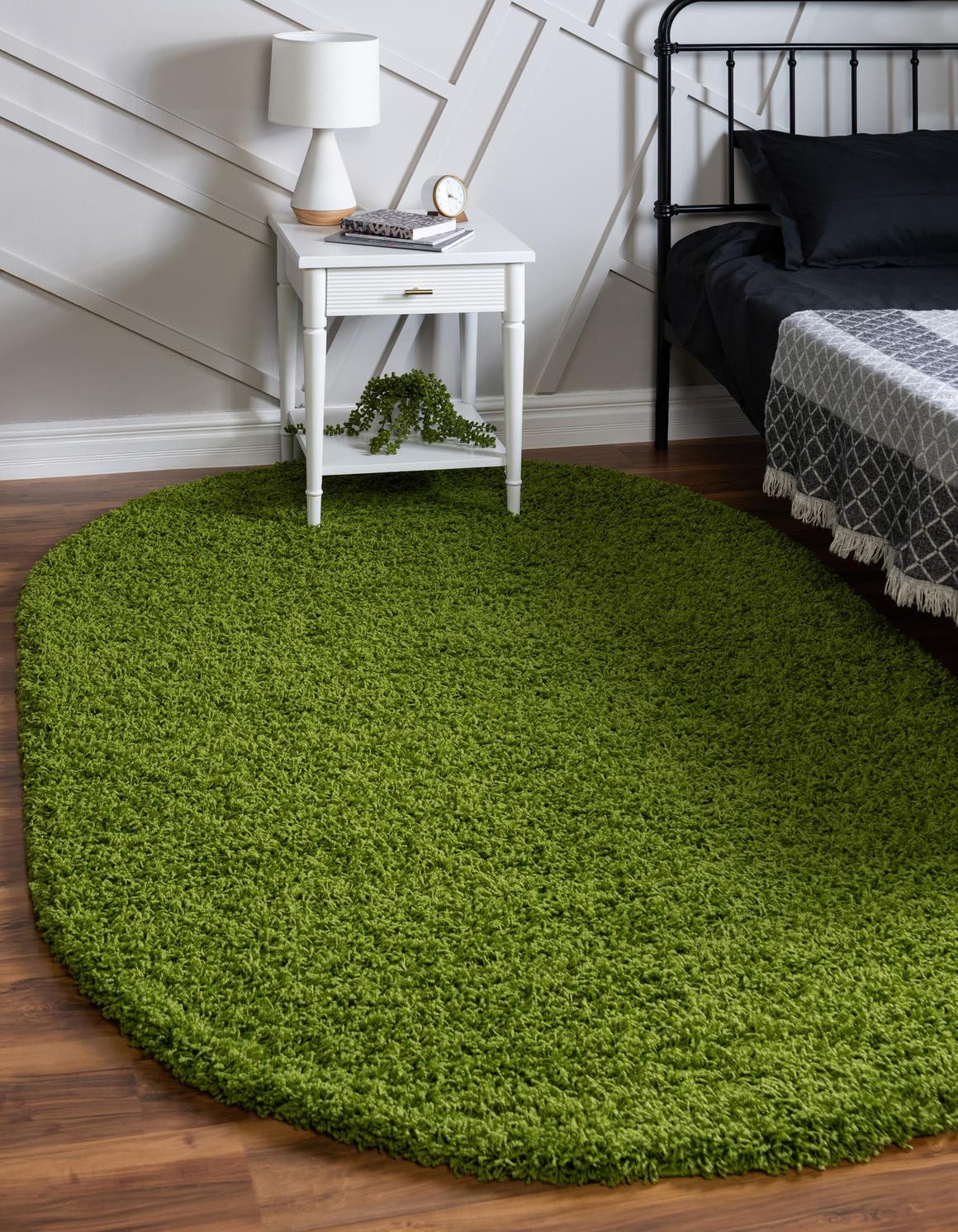 Grass Green 3' 1 x 5' 3 Solid Shag Oval Area Rug Thick Soft Touch Fluffy & Plush Shaggy Pile Durable Minimalist Carpet for Classic Interior Design for Sale at Rug Engine
