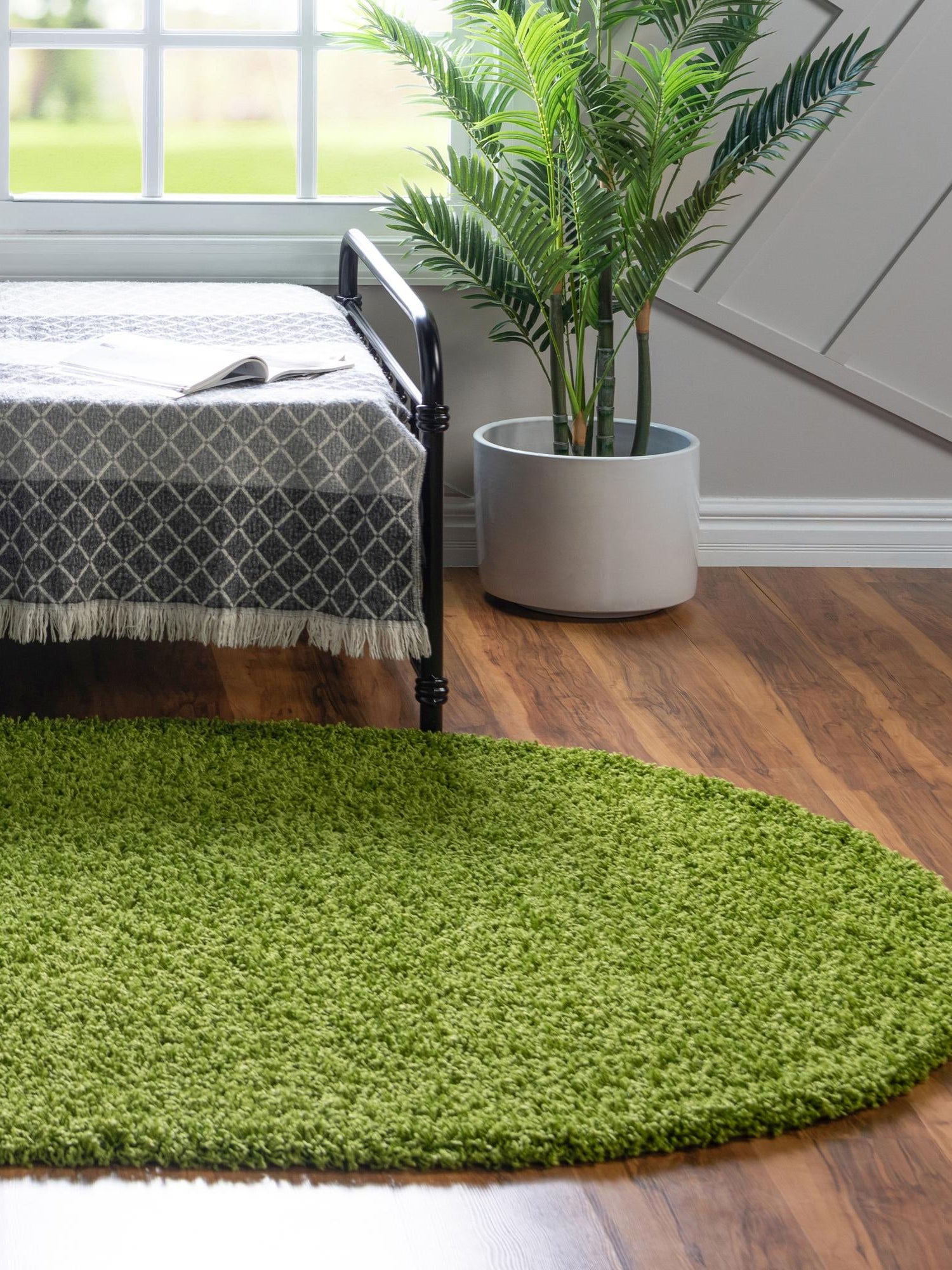 Grass Green 3' 1 x 5' 3 Solid Shag Oval Area Rug Thick Soft Touch Fluffy & Plush Shaggy Pile Durable Minimalist Carpet for Classic Interior Design for Sale at Rug Engine