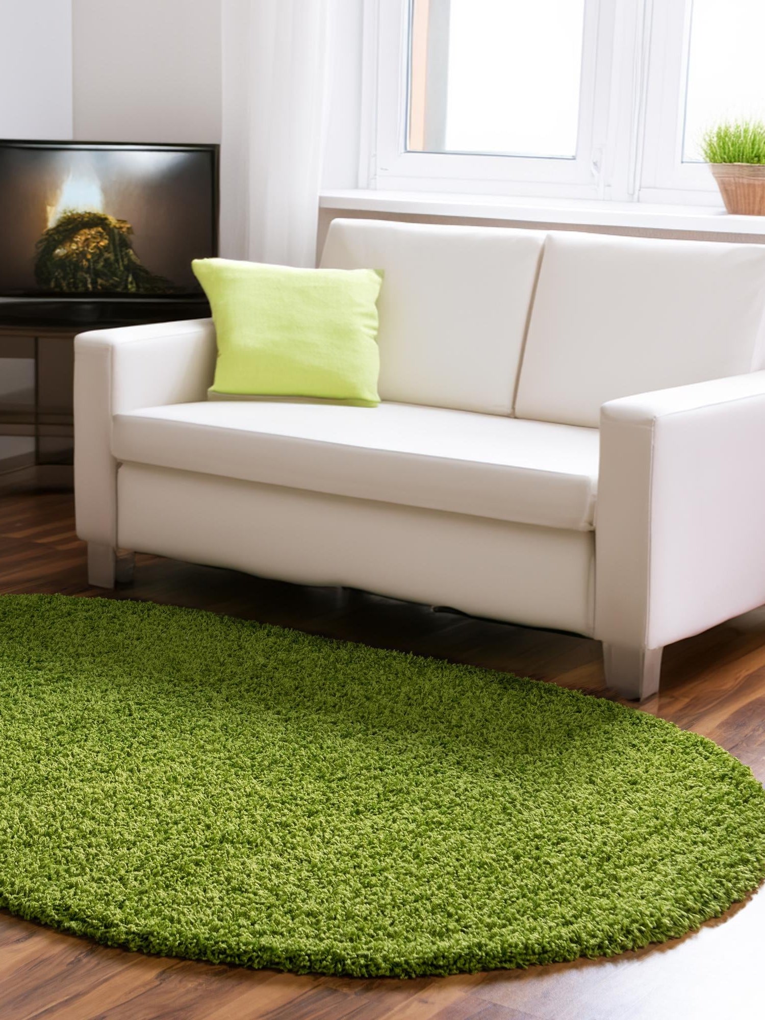 Grass Green 7' 10 x 10' Solid Shag Oval Area Rug Thick Soft Touch Fluffy & Plush Shaggy Pile Durable Minimalist Carpet for Classic Interior Design for Sale at Rug Engine