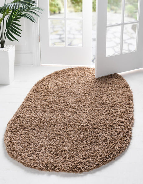 Sandy Brown 7' 10 x 10' Solid Shag Oval Area Rug Thick Soft Touch Fluffy & Plush Shaggy Pile