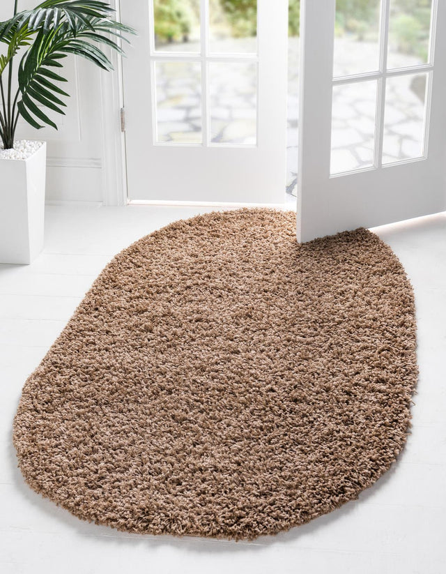 Sandy Brown 7' 10 x 10' Solid Shag Oval Area Rug Thick Soft Touch Fluffy & Plush Shaggy Pile