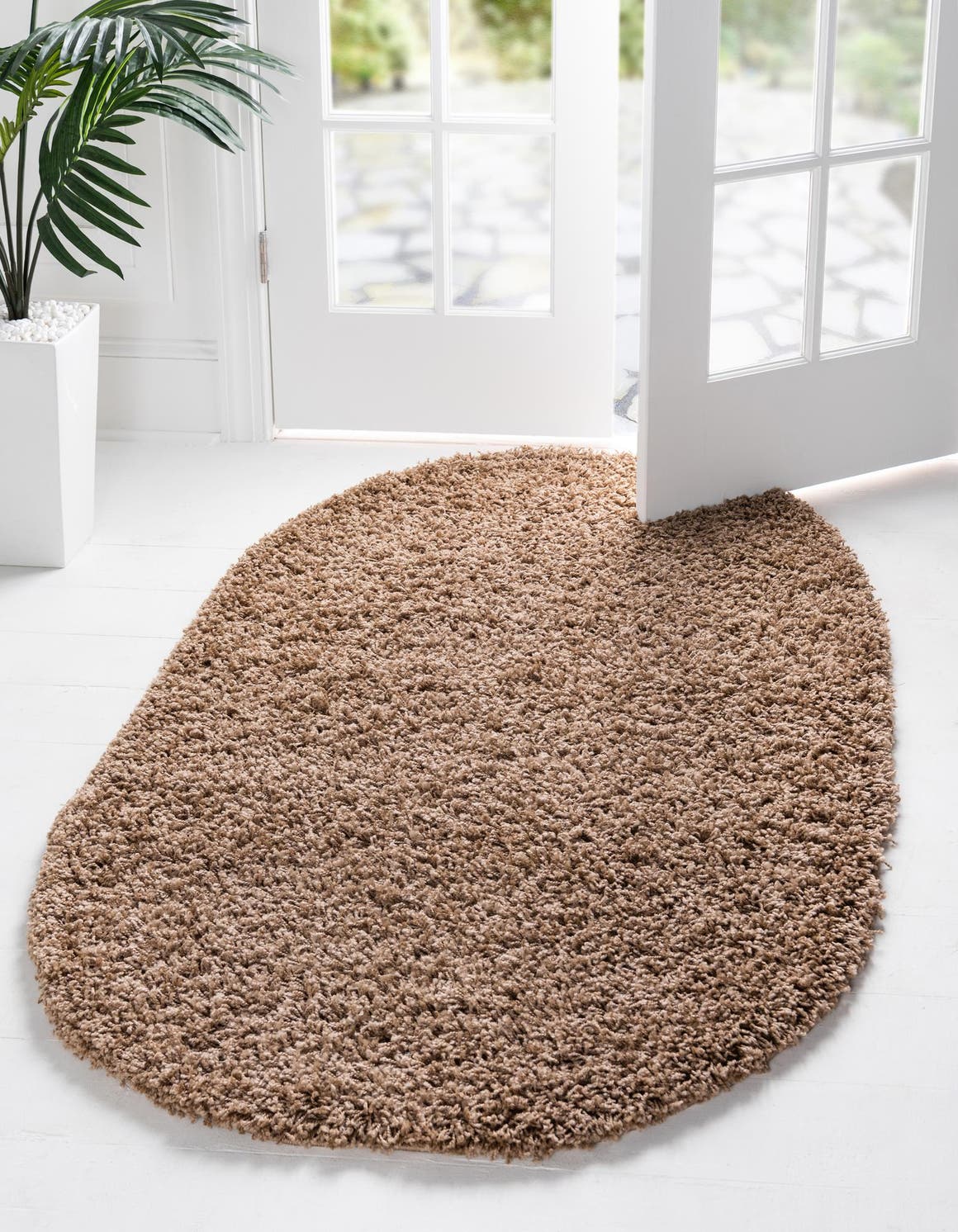 Sandy Brown 5' 3 x 8' Solid Shag Oval Area Rug Thick Soft Touch Fluffy & Plush Shaggy Pile Durable Minimalist Carpet for Classic Interior Design for Sale at Rug Engine