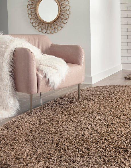 Sandy Brown 5' 3 x 8' Solid Shag Oval Area Rug Thick Soft Touch Fluffy & Plush Shaggy Pile Durable Minimalist Carpet for Classic Interior Design for Sale at Rug Engine