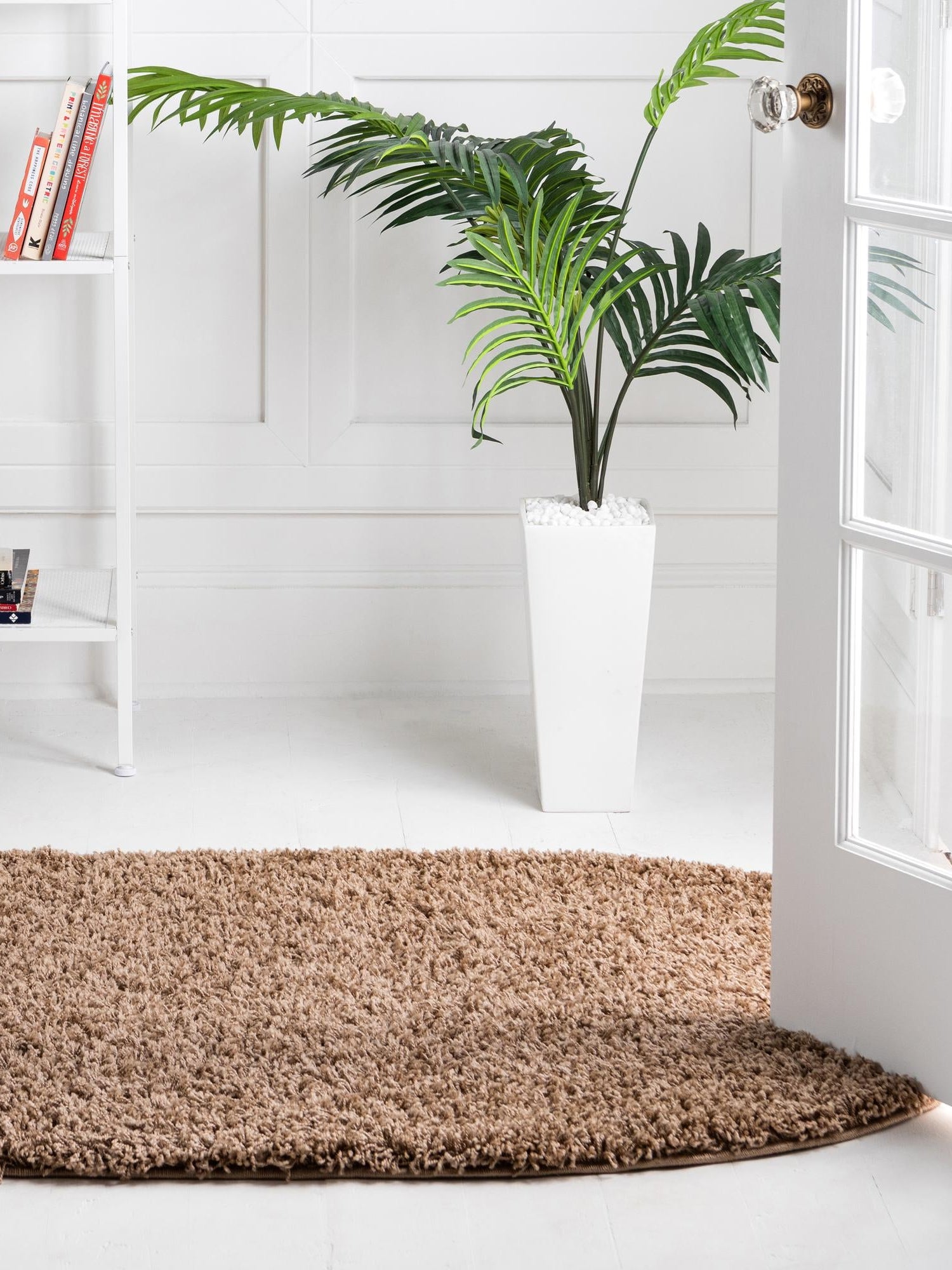 Sandy Brown 7' 10 x 10' Solid Shag Oval Area Rug Thick Soft Touch Fluffy & Plush Shaggy Pile Durable Minimalist Carpet for Classic Interior Design for Sale at Rug Engine