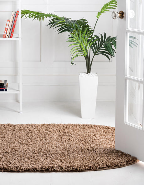 Sandy Brown 7' 10 x 10' Solid Shag Oval Area Rug Thick Soft Touch Fluffy & Plush Shaggy Pile Durable Minimalist Carpet for Classic Interior Design for Sale at Rug Engine