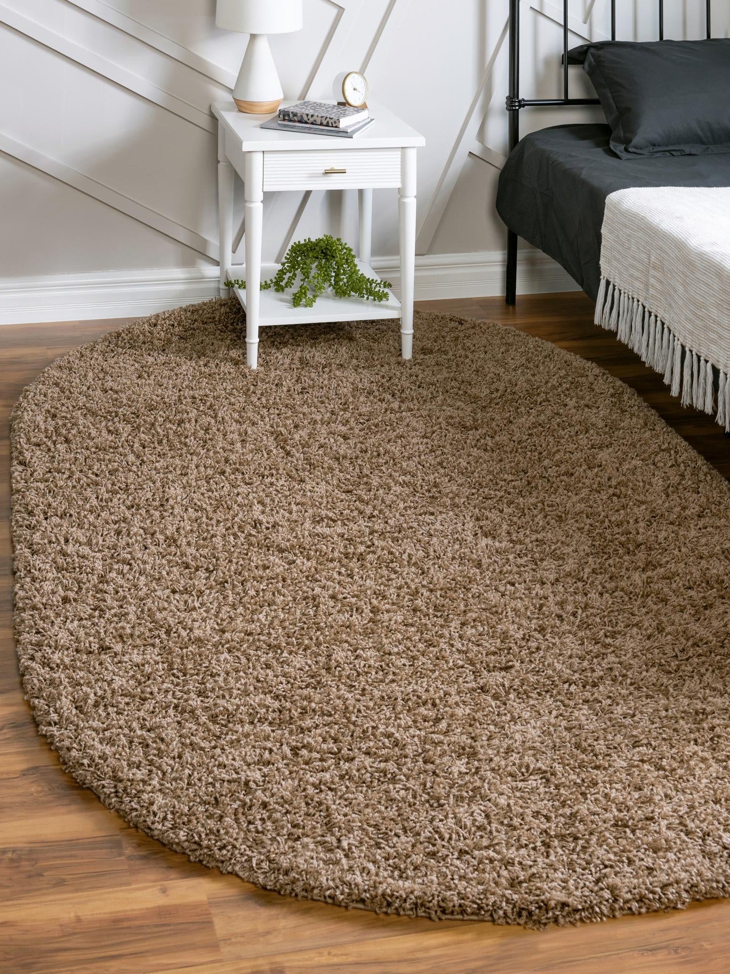 Sandy Brown 7' 10 x 10' Solid Shag Oval Area Rug Thick Soft Touch Fluffy & Plush Shaggy Pile Durable Minimalist Carpet for Classic Interior Design for Sale at Rug Engine
