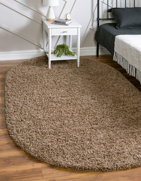 Sandy Brown 3' 1 x 5' 3 Solid Shag Oval Area Rug Thick Soft Touch Fluffy & Plush Shaggy Pile Durable Minimalist Carpet for Classic Interior Design for Sale at Rug Engine