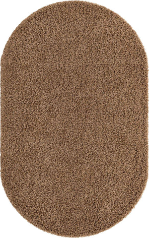 Sandy Brown 5' 3 x 8' Solid Shag Oval Area Rug Thick Soft Touch Fluffy & Plush Shaggy Pile