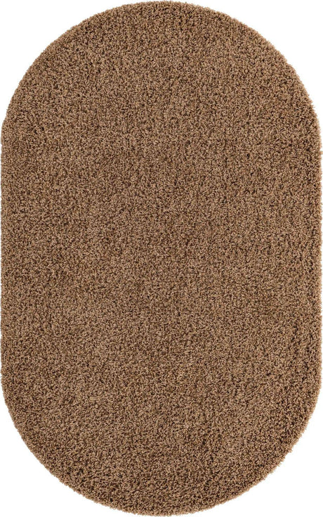 Sandy Brown 5' 3 x 8' Solid Shag Oval Area Rug Thick Soft Touch Fluffy & Plush Shaggy Pile