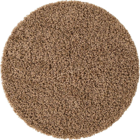 Sandy Brown 3' 1 x 3' 1 Solid Shag Round Area Rug Thick Soft Touch Fluffy & Plush Shaggy Pile