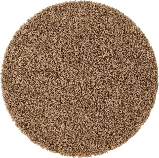 Sandy Brown 3' 1 x 3' 1 Solid Shag Round Area Rug Thick Soft Touch Fluffy & Plush Shaggy Pile