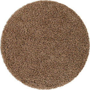 Sandy Brown 4' 1 x 4' 1 Solid Shag Round Area Rug Thick Soft Touch Fluffy & Plush Shaggy Pile