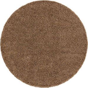 Sandy Brown 7' 1 x 7' 1 Solid Shag Round Area Rug Thick Soft Touch Fluffy & Plush Shaggy Pile