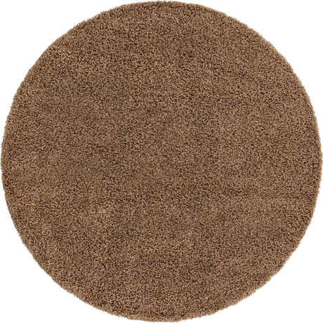 Sandy Brown 7' 1 x 7' 1 Solid Shag Round Area Rug Thick Soft Touch Fluffy & Plush Shaggy Pile