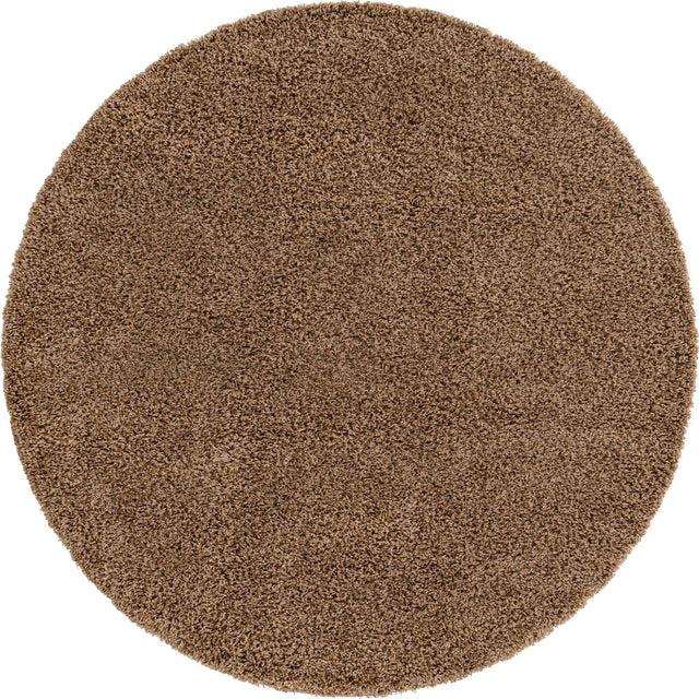 Sandy Brown 7' 1 x 7' 1 Solid Shag Round Area Rug Thick Soft Touch Fluffy & Plush Shaggy Pile