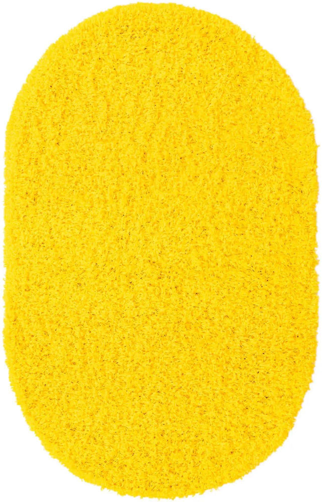 Tuscan Sun Yellow 3' 1 x 5' 3 Solid Shag Oval Area Rug Thick Soft Touch Fluffy & Plush Shaggy Pile