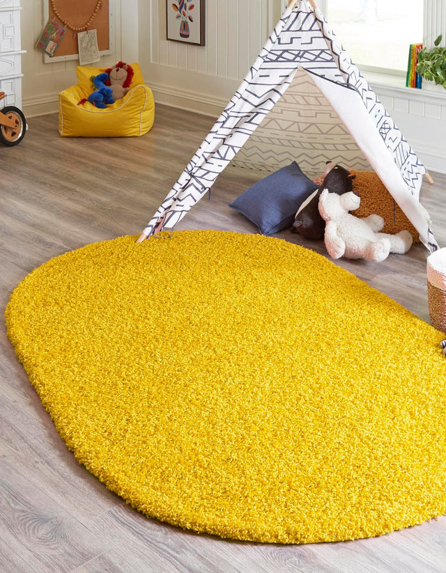 Tuscan Sun Yellow 7' 10 x 10' Solid Shag Oval Area Rug Thick Soft Touch Fluffy & Plush Shaggy Pile