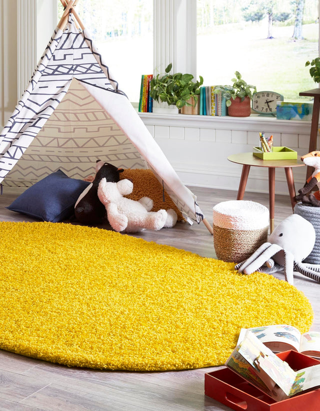 Tuscan Sun Yellow 7' 10 x 10' Solid Shag Oval Area Rug Thick Soft Touch Fluffy & Plush Shaggy Pile