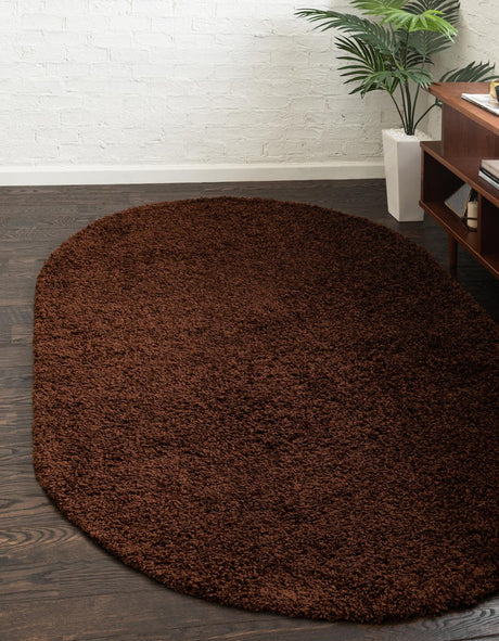 Chocolate Brown 5' 3 x 8' Solid Shag Oval Area Rug Thick Soft Touch Fluffy & Plush Shaggy Pile