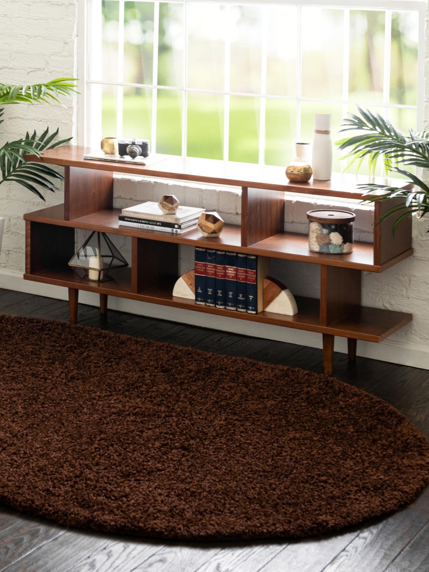 Chocolate Brown 7' 10 x 10' Solid Shag Oval Area Rug Thick Soft Touch Fluffy & Plush Shaggy Pile Durable Minimalist Carpet for Classic Interior Design for Sale at Rug Engine