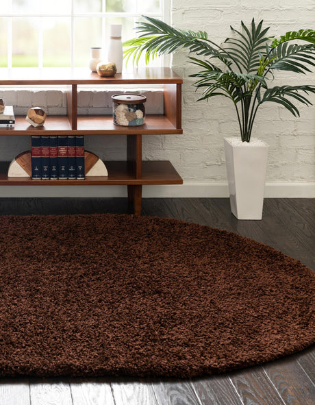 Chocolate Brown 5' 3 x 8' Solid Shag Oval Area Rug Thick Soft Touch Fluffy & Plush Shaggy Pile Durable Minimalist Carpet for Classic Interior Design for Sale at Rug Engine