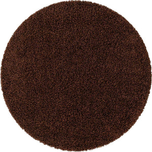 Chocolate Brown 3' 1 x 3' 1 Solid Shag Round Area Rug Thick Soft Touch Fluffy & Plush Shaggy Pile