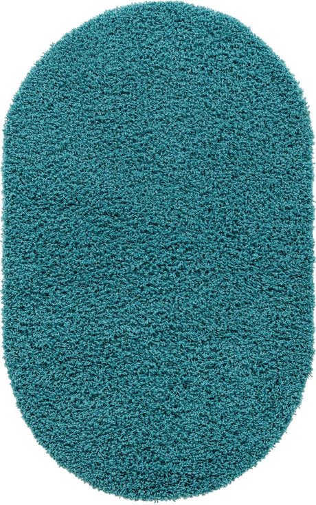 Deep Aqua Blue 3' 1 x 5' 3 Solid Shag Oval Area Rug Thick Soft Touch Fluffy & Plush Shaggy Pile